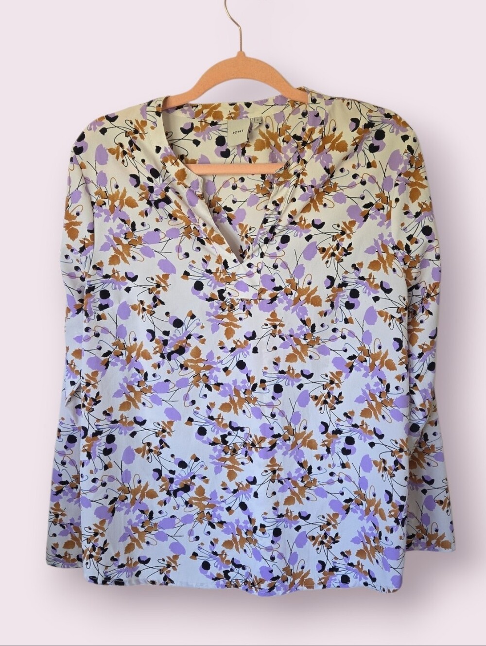 ICHI Purple Tan Floral Blouse Top Size M